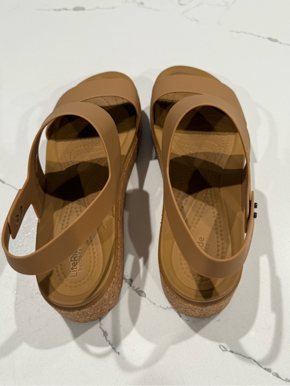 CROCS Women's Brooklyn Cork Low Wedge Sandals - Tan - Picture 2 of 8